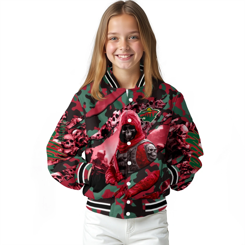 custom minnesota wild skull horde red varsity jacket top rated custom minnesota wild skull horde red varsity jacket top rated