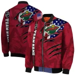 custom minnesota wild usa flag rips red bomber jacket best selling