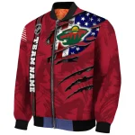 custom minnesota wild usa flag rips red bomber jacket best selling
