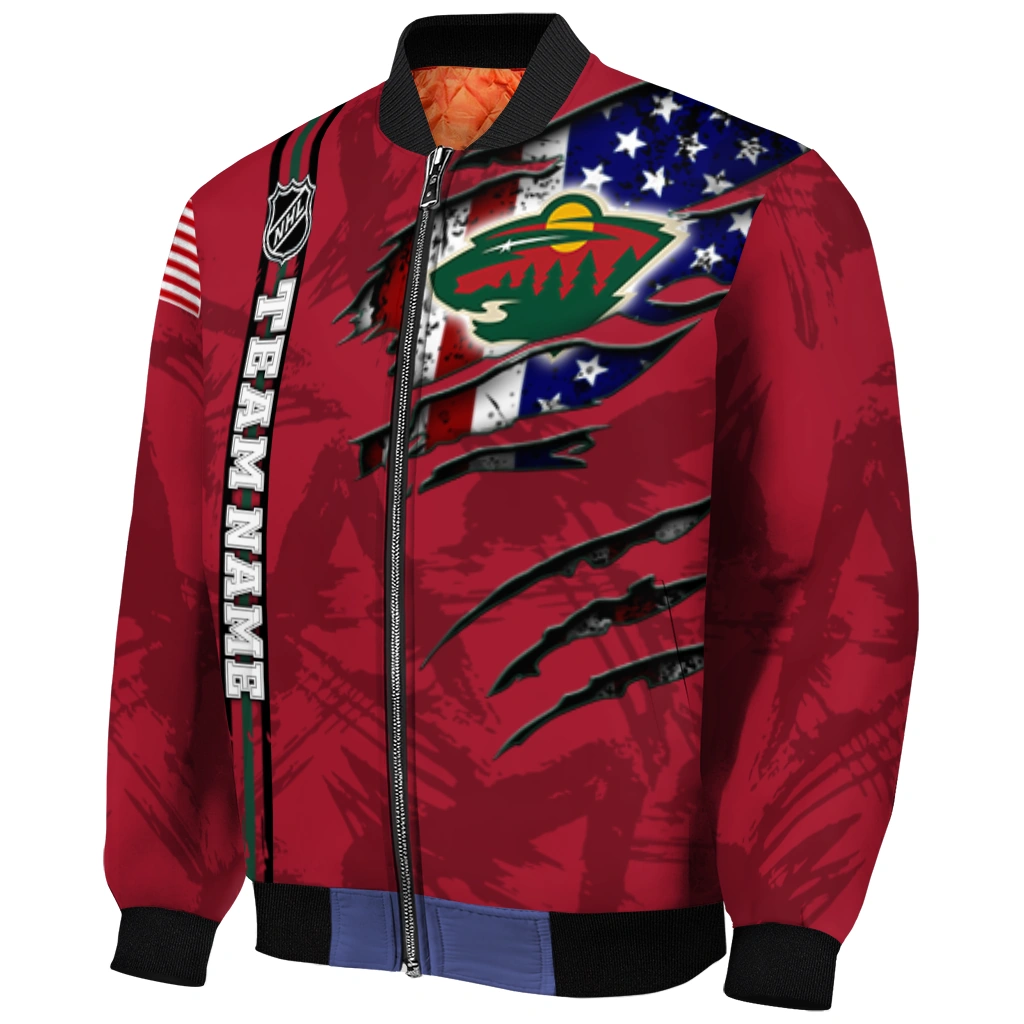 custom minnesota wild usa flag rips red bomber jacket fashion forward custom minnesota wild usa flag rips red bomber jacket fashion forward