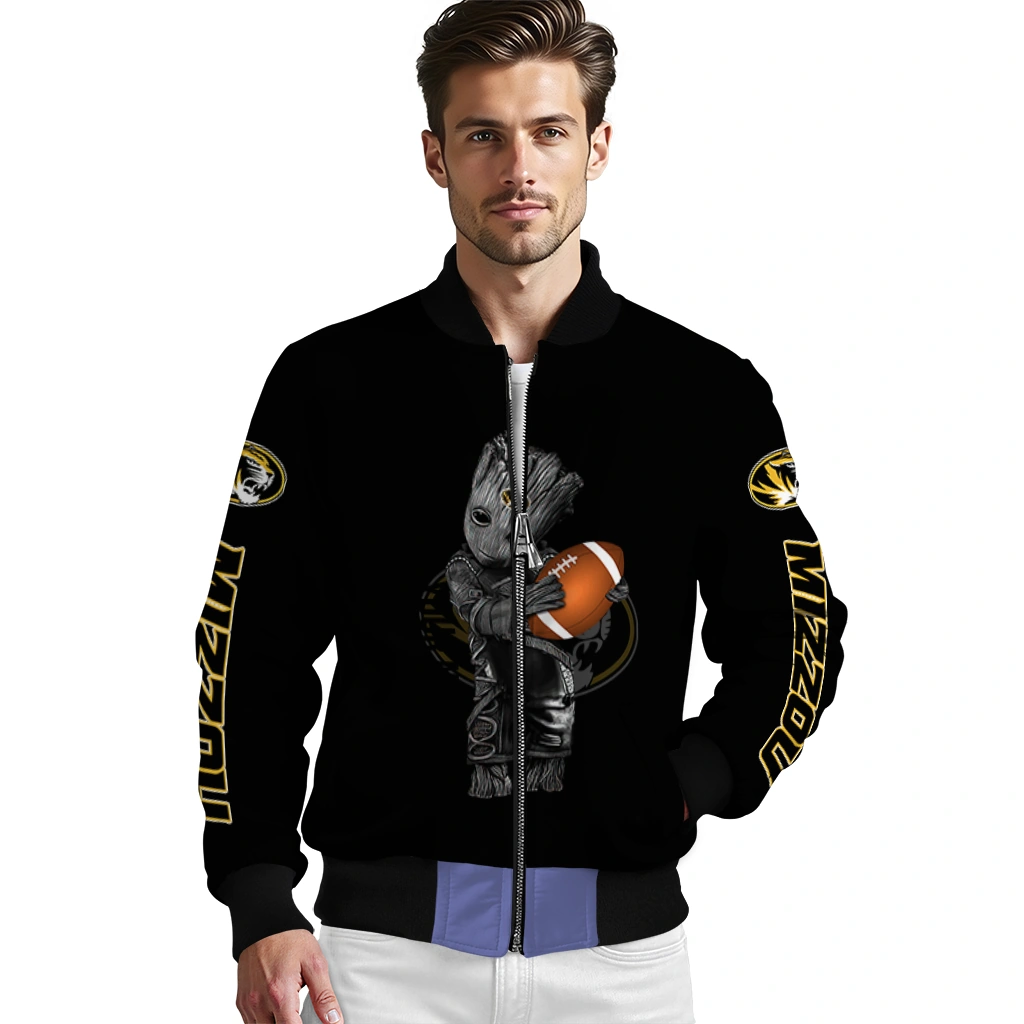 custom missouri tigers groot football black bomber jacket high quality custom missouri tigers groot football black bomber jacket high quality