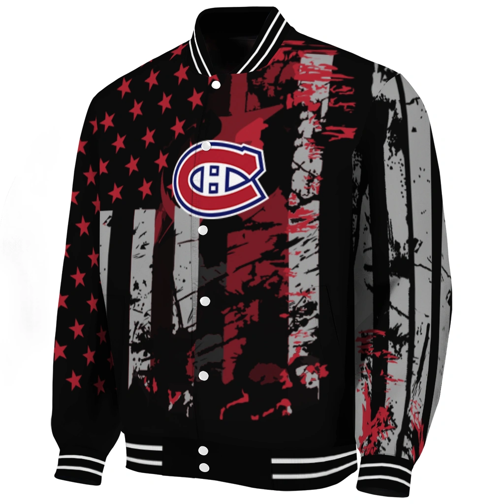 custom montreal canadiens star stripes red black varsity jacket best selling custom montreal canadiens star stripes red black varsity jacket best selling
