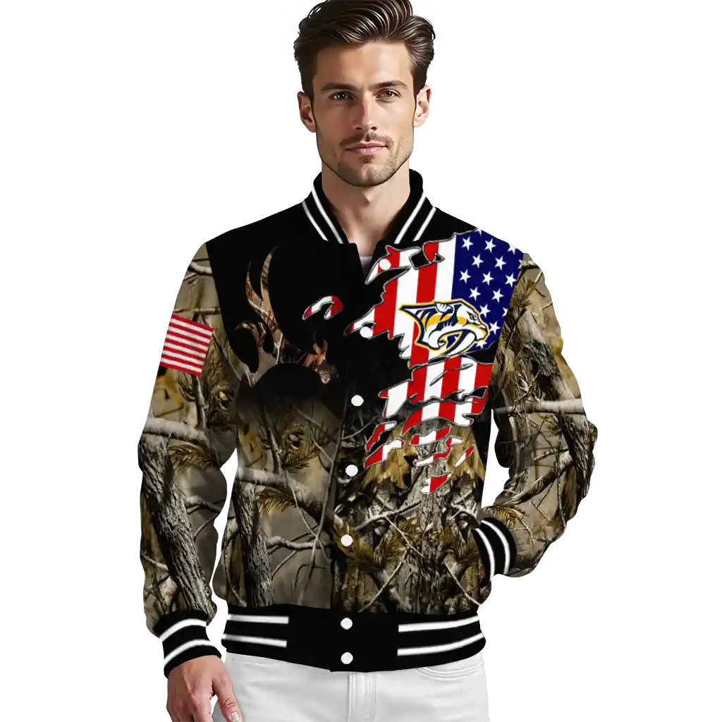 custom nashville predators patriot deer camouflage varsity jacket high quality custom nashville predators patriot deer camouflage varsity jacket high quality