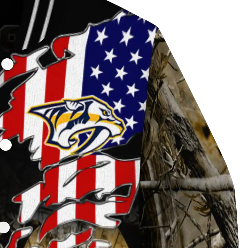 custom nashville predators patriot deer camouflage varsity jacket premium grade custom nashville predators patriot deer camouflage varsity jacket premium grade