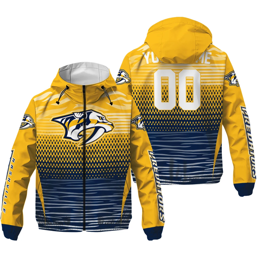 custom nashville predators pattern layers gold windbreaker jacket high quality custom nashville predators pattern layers gold windbreaker jacket high quality