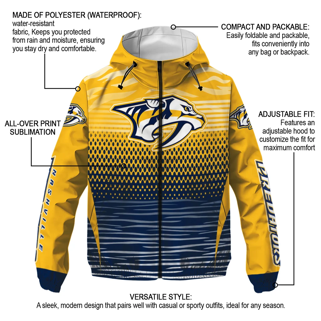 custom nashville predators pattern layers gold windbreaker jacket new arrival custom nashville predators pattern layers gold windbreaker jacket new arrival