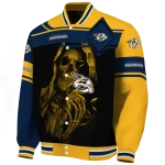 custom nashville predators reaper hands gold black varsity jacket best selling