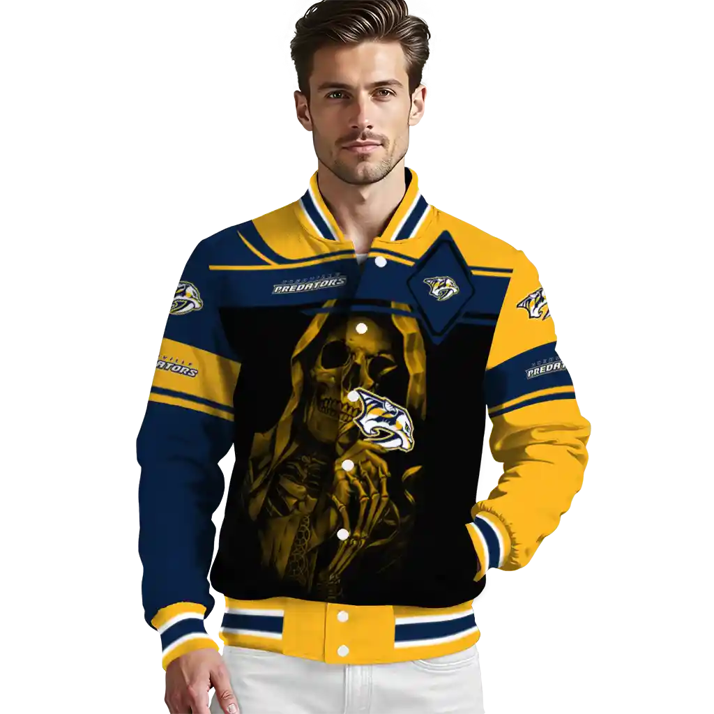 custom nashville predators reaper hands gold black varsity jacket high quality custom nashville predators reaper hands gold black varsity jacket high quality