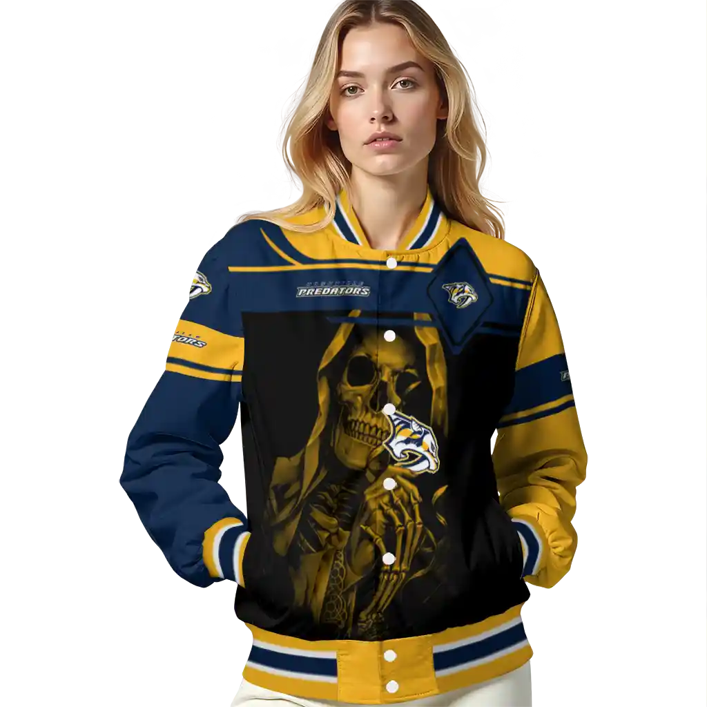 custom nashville predators reaper hands gold black varsity jacket latest model custom nashville predators reaper hands gold black varsity jacket latest model