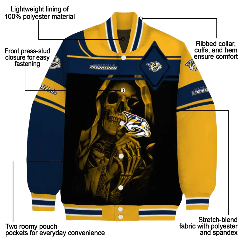custom nashville predators reaper hands gold black varsity jacket new arrival custom nashville predators reaper hands gold black varsity jacket new arrival