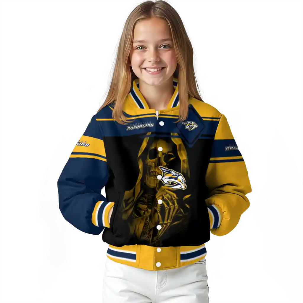 custom nashville predators reaper hands gold black varsity jacket top rated custom nashville predators reaper hands gold black varsity jacket top rated