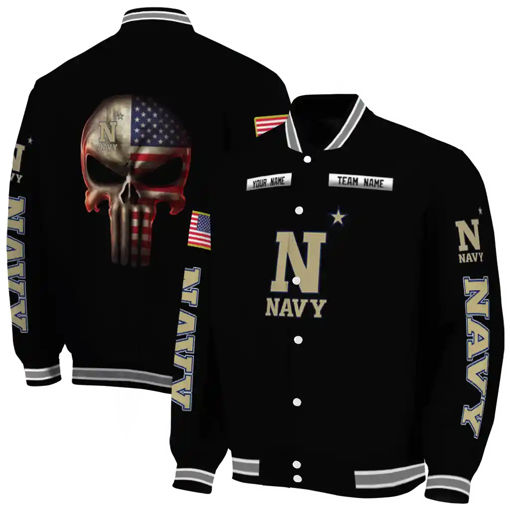custom navy midshipmen american flag skull black varsity jacket fashion forward custom navy midshipmen american flag skull black varsity jacket fashion forward