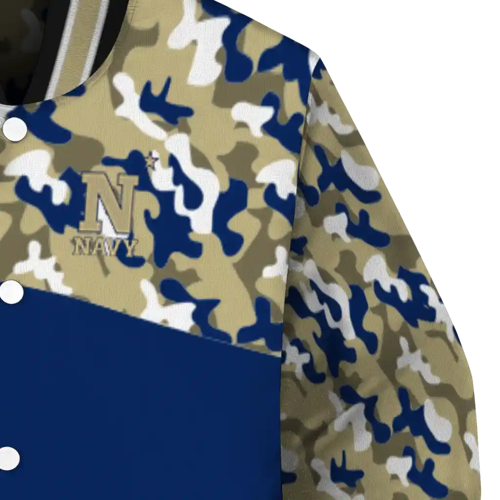 custom navy midshipmen camouflage splash blue varsity jacket premium grade custom navy midshipmen camouflage splash blue varsity jacket premium grade
