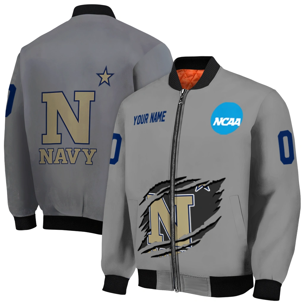 custom navy midshipmen feral slash grey bomber jacket best selling custom navy midshipmen feral slash grey bomber jacket best selling