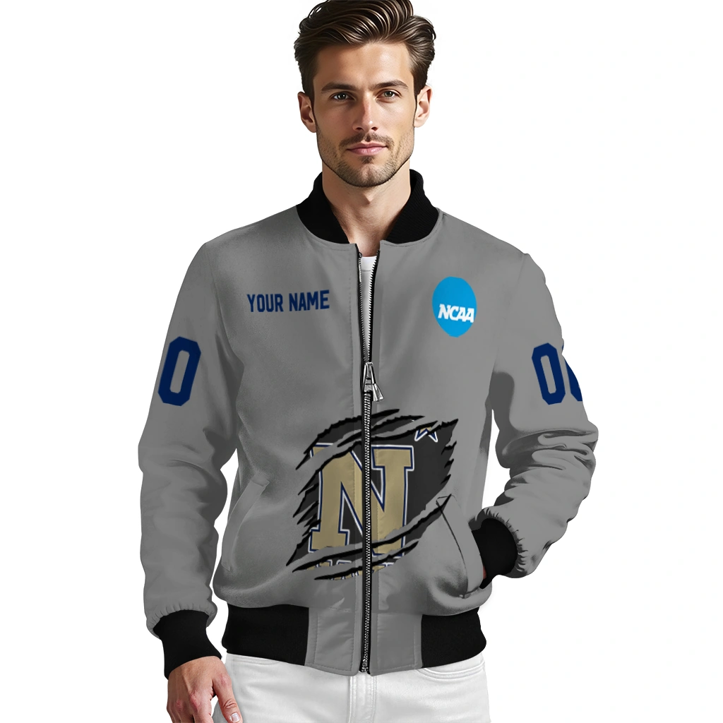 custom navy midshipmen feral slash grey bomber jacket high quality custom navy midshipmen feral slash grey bomber jacket high quality
