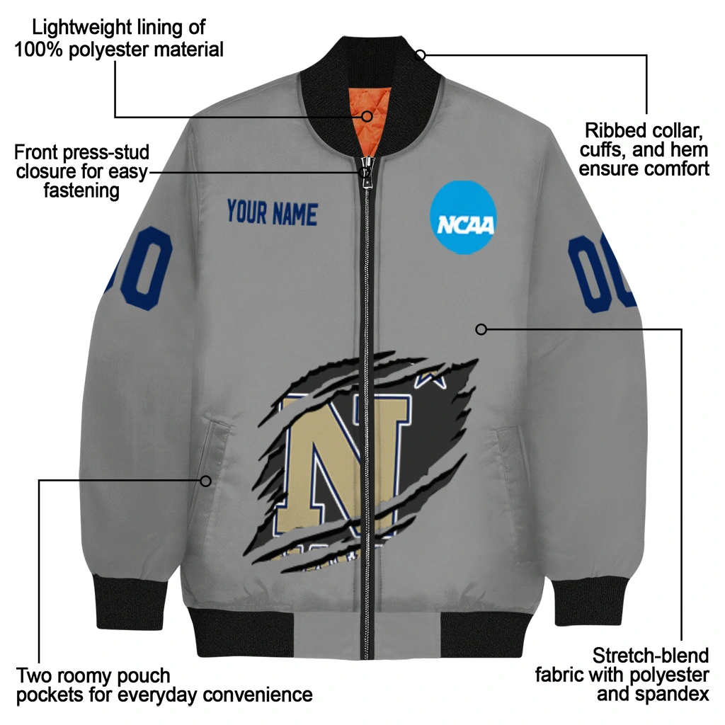 custom navy midshipmen feral slash grey bomber jacket new arrival custom navy midshipmen feral slash grey bomber jacket new arrival