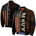 custom navy midshipmen flag wood brown bomber jacket best selling