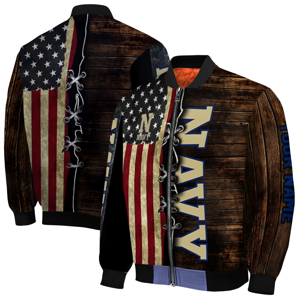 custom navy midshipmen flag wood brown bomber jacket best selling custom navy midshipmen flag wood brown bomber jacket best selling
