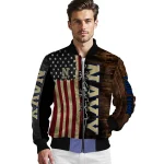 custom navy midshipmen flag wood brown bomber jacket best selling
