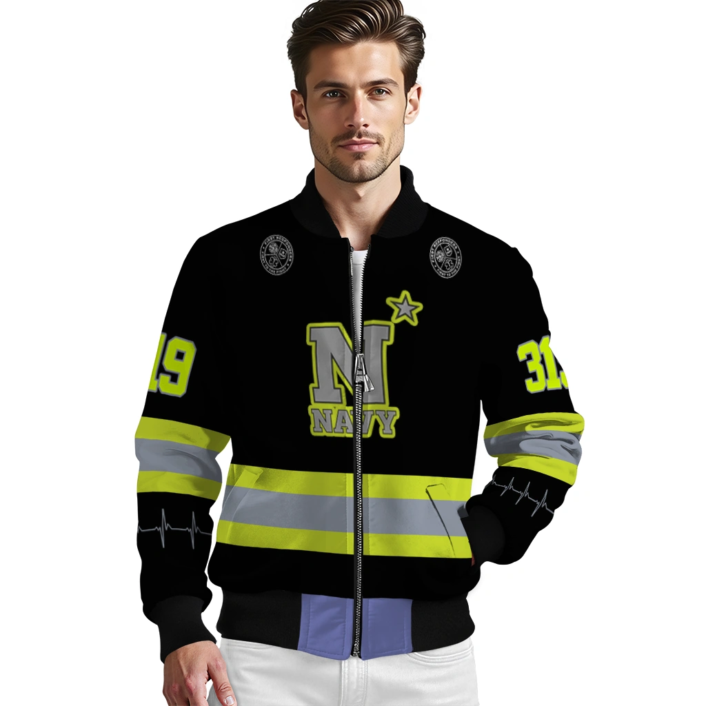 custom navy midshipmen heartbeat accent black green bomber jacket high quality custom navy midshipmen heartbeat accent black green bomber jacket high quality