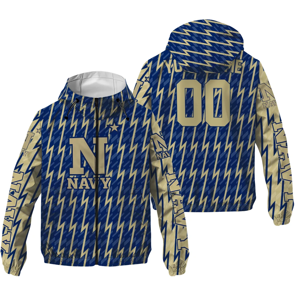 custom navy midshipmen lightning strike grid blue windbreaker jacket high quality custom navy midshipmen lightning strike grid blue windbreaker jacket high quality