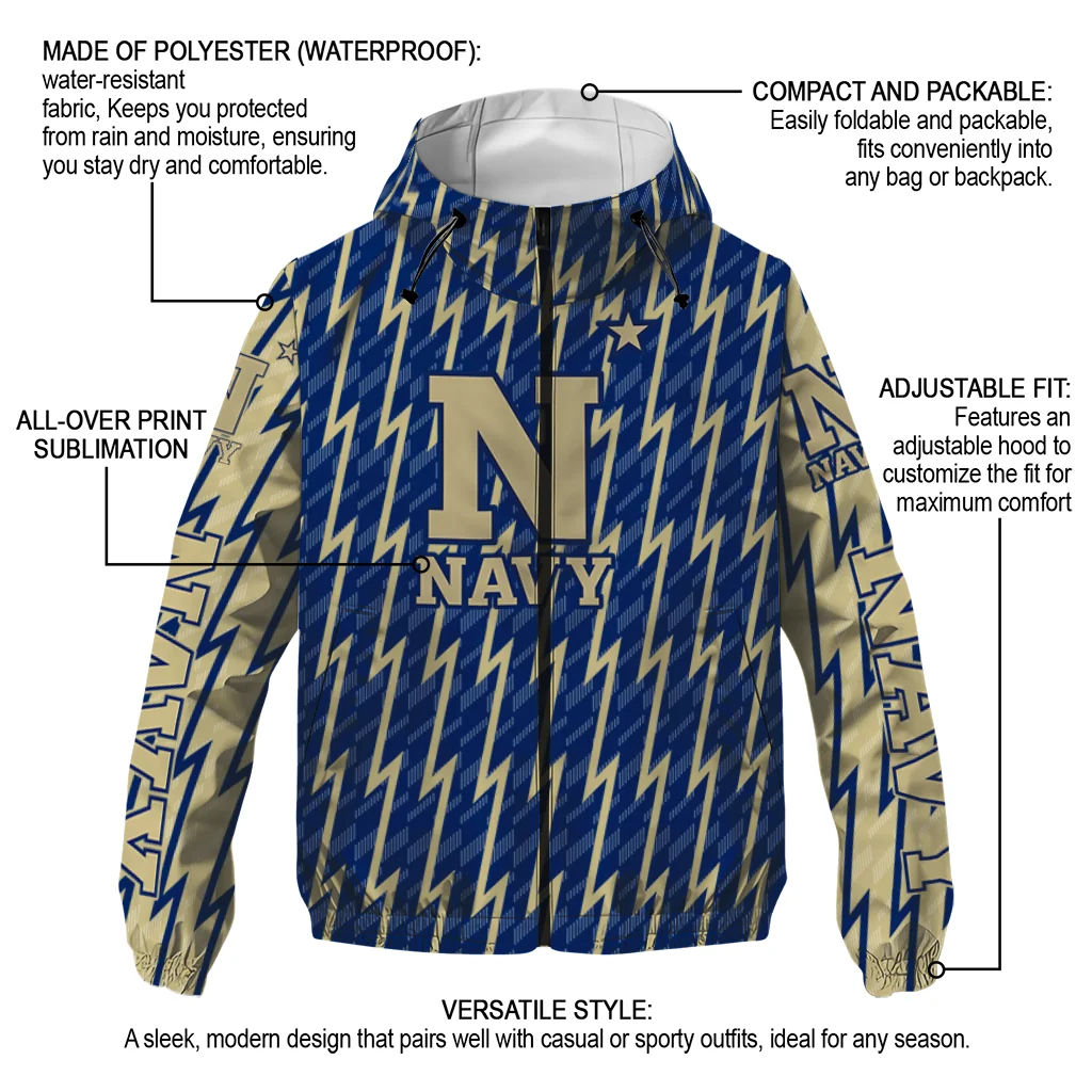 custom navy midshipmen lightning strike grid blue windbreaker jacket new arrival custom navy midshipmen lightning strike grid blue windbreaker jacket new arrival