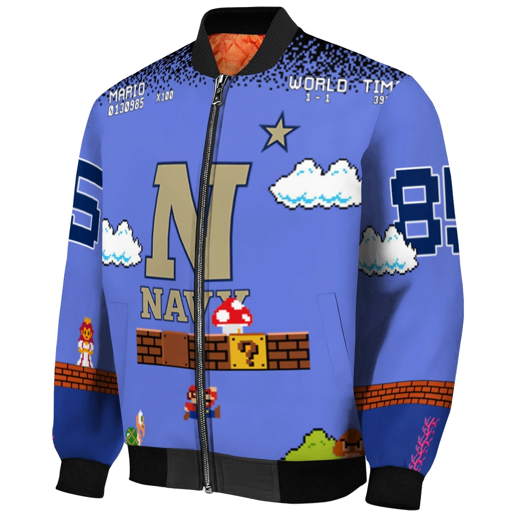 custom navy midshipmen mario blocks blue black bomber jacket fashion forward custom navy midshipmen mario blocks blue black bomber jacket fashion forward