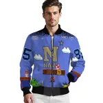 custom navy midshipmen mario blocks blue black bomber jacket best selling