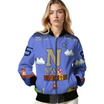 custom navy midshipmen mario blocks blue black bomber jacket best selling