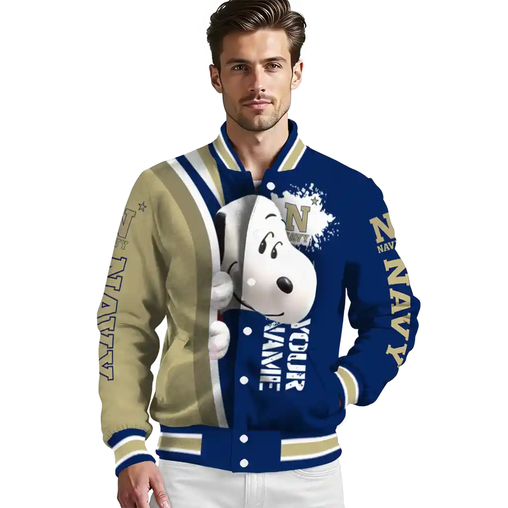 custom navy midshipmen snoopy head blue varsity jacket high quality custom navy midshipmen snoopy head blue varsity jacket high quality
