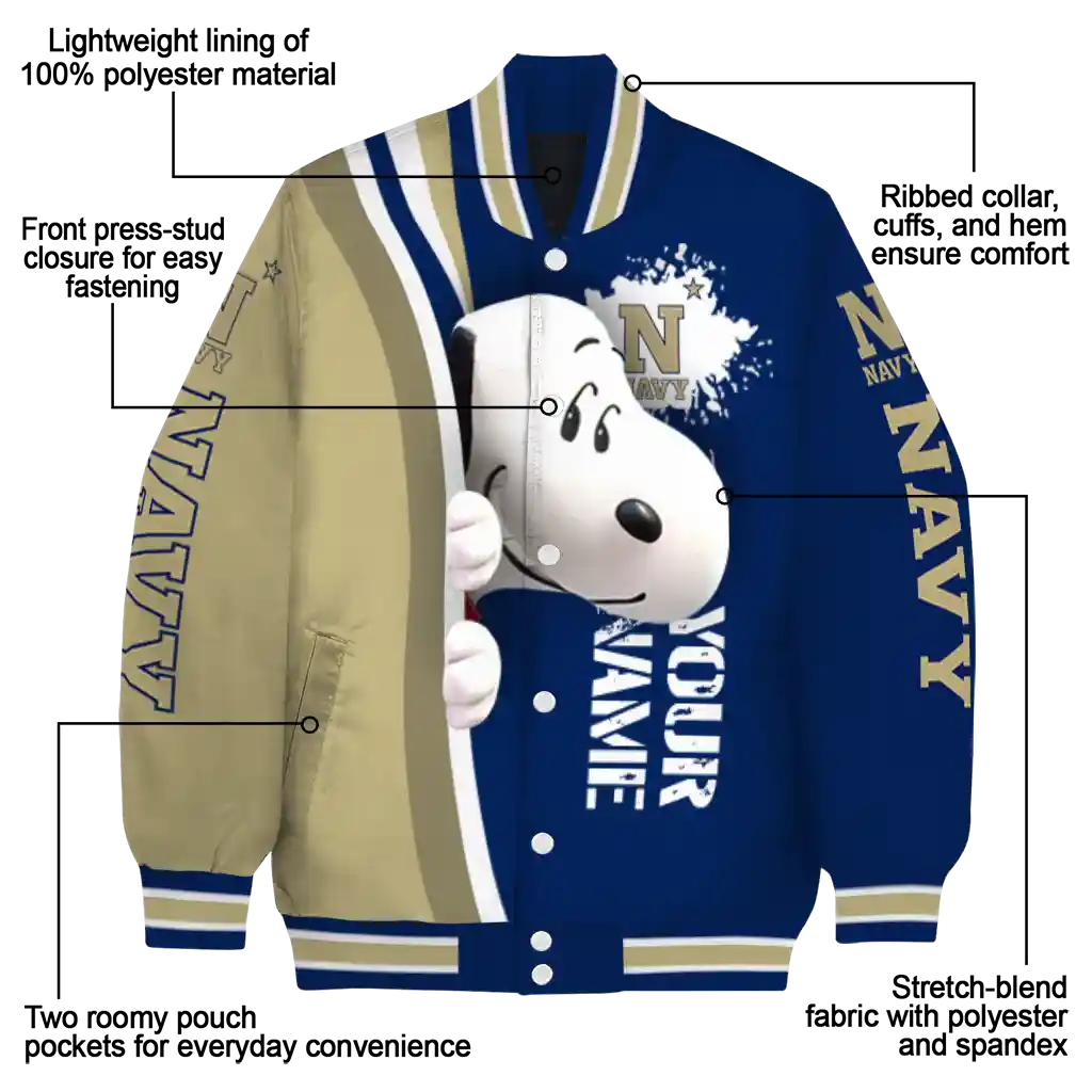 custom navy midshipmen snoopy head blue varsity jacket new arrival custom navy midshipmen snoopy head blue varsity jacket new arrival