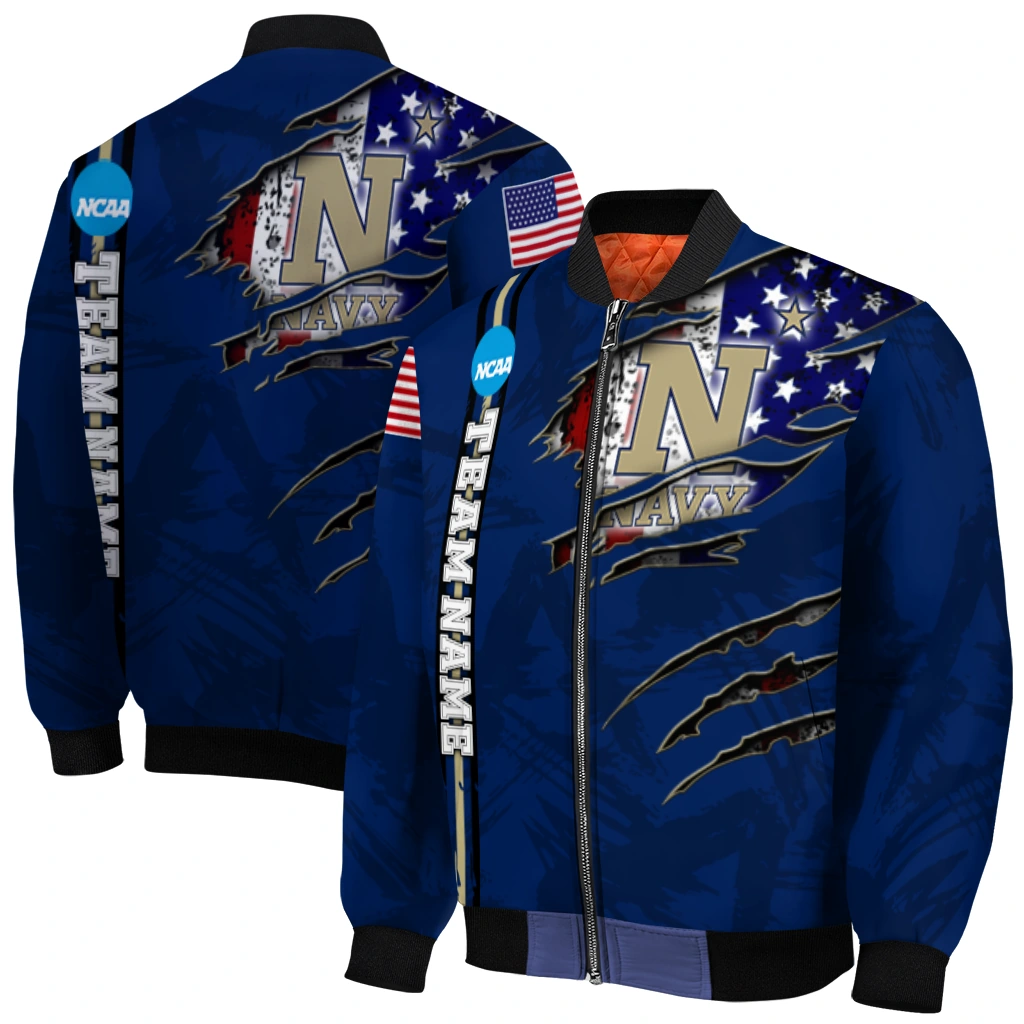custom navy midshipmen usa flag claws blue bomber jacket best selling custom navy midshipmen usa flag claws blue bomber jacket best selling