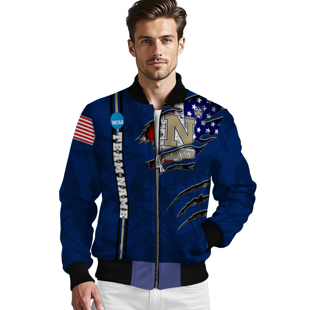 custom navy midshipmen usa flag claws blue bomber jacket high quality custom navy midshipmen usa flag claws blue bomber jacket high quality