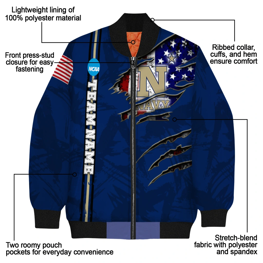 custom navy midshipmen usa flag claws blue bomber jacket new arrival custom navy midshipmen usa flag claws blue bomber jacket new arrival