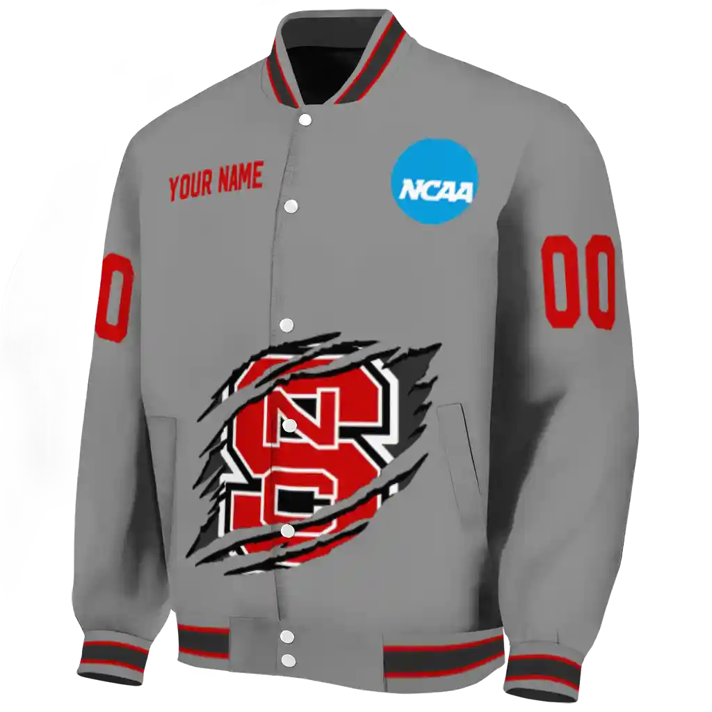 custom nc state wolfpack feral slash grey varsity jacket best selling custom nc state wolfpack feral slash grey varsity jacket best selling