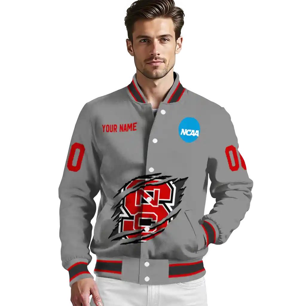 custom nc state wolfpack feral slash grey varsity jacket high quality custom nc state wolfpack feral slash grey varsity jacket high quality