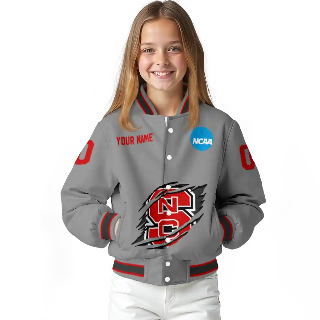 custom nc state wolfpack feral slash grey varsity jacket top rated custom nc state wolfpack feral slash grey varsity jacket top rated