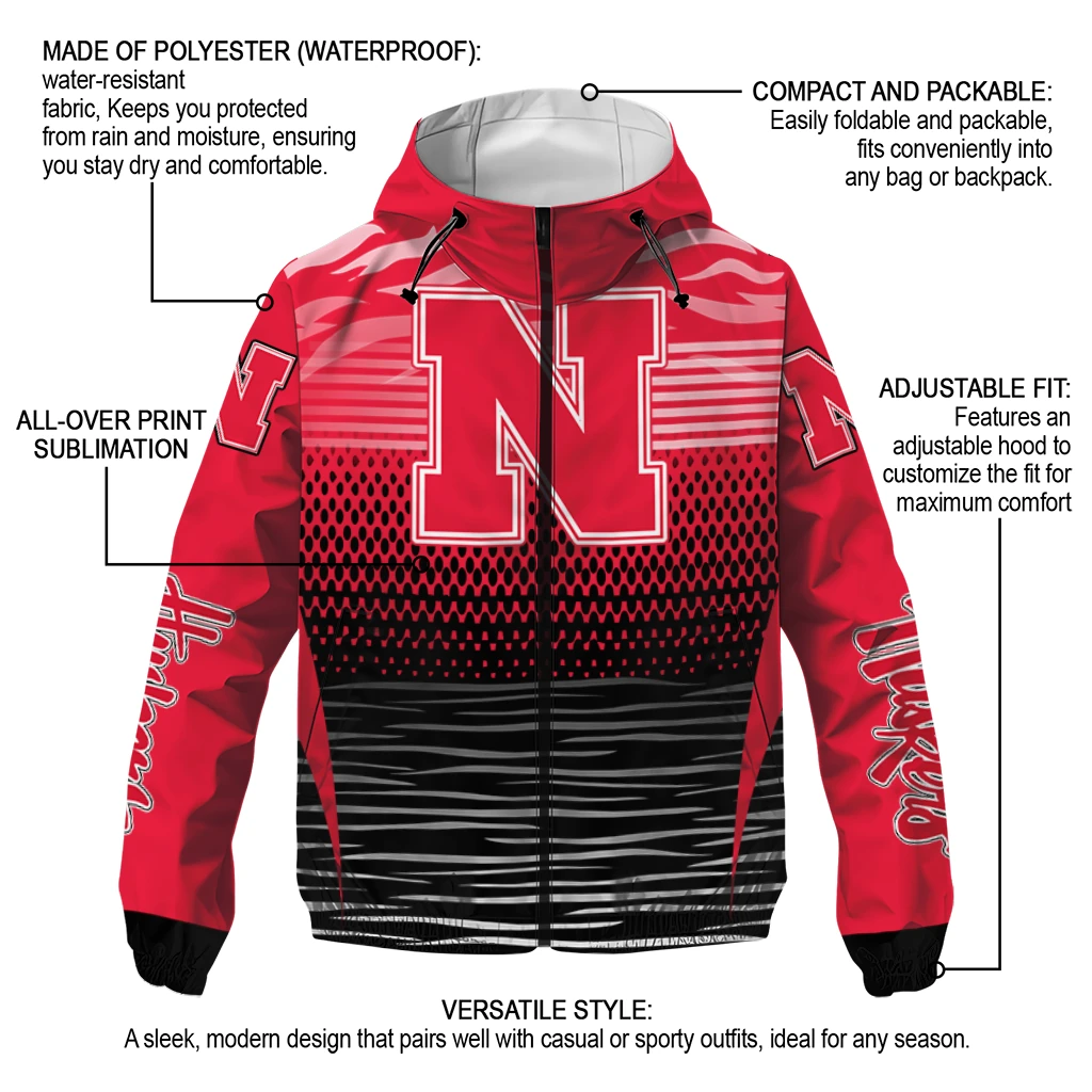 custom nebraska cornhuskers pattern layers red windbreaker jacket new arrival custom nebraska cornhuskers pattern layers red windbreaker jacket new arrival