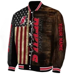 custom new jersey devils flag wood brown varsity jacket best selling