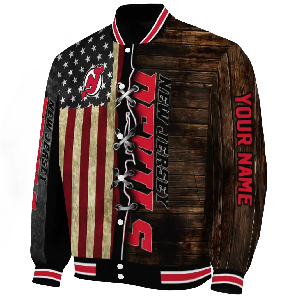custom new jersey devils flag wood brown varsity jacket best selling custom new jersey devils flag wood brown varsity jacket best selling