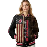 custom new jersey devils flag wood brown varsity jacket best selling