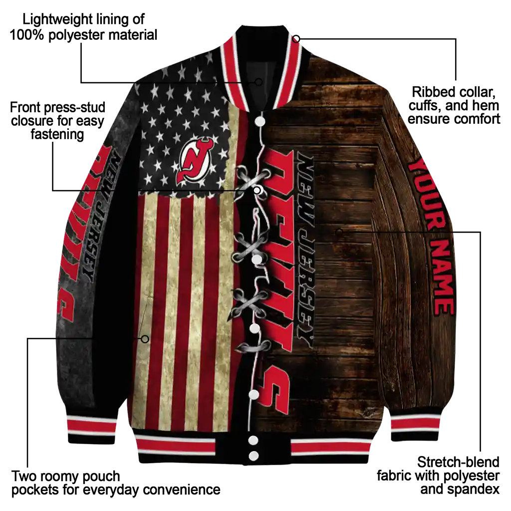 custom new jersey devils flag wood brown varsity jacket new arrival custom new jersey devils flag wood brown varsity jacket new arrival