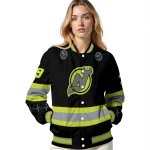 custom new jersey devils heartbeat accent black green varsity jacket best selling
