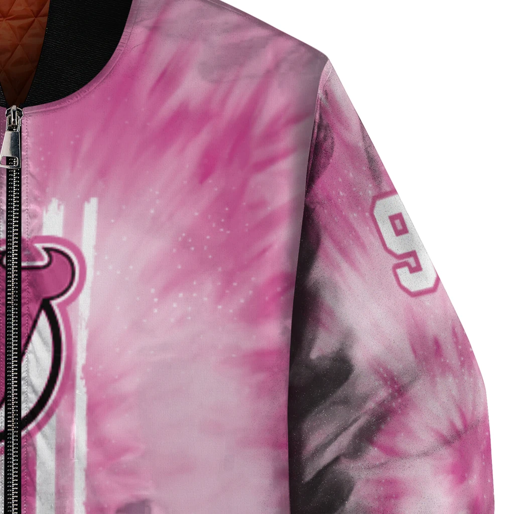 custom new jersey devils pink tie dye pink bomber jacket premium grade custom new jersey devils pink tie dye pink bomber jacket premium grade