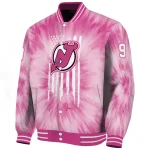 custom new jersey devils pink tie dye pink varsity jacket best selling