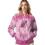 custom new jersey devils pink tie dye pink varsity jacket best selling