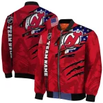 custom new jersey devils usa flag rips red bomber jacket best selling