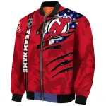 custom new jersey devils usa flag rips red bomber jacket best selling