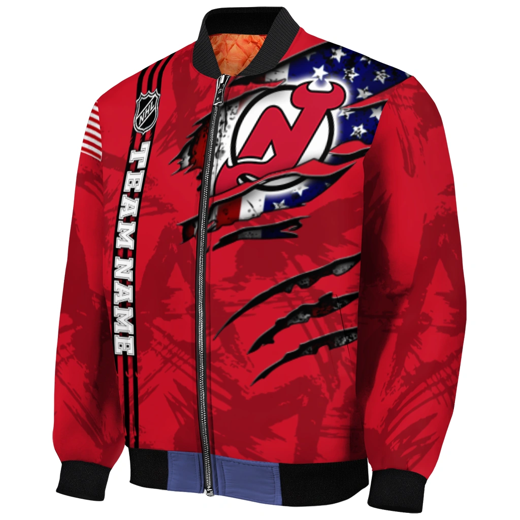 custom new jersey devils usa flag rips red bomber jacket fashion forward custom new jersey devils usa flag rips red bomber jacket fashion forward