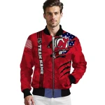 custom new jersey devils usa flag rips red bomber jacket best selling